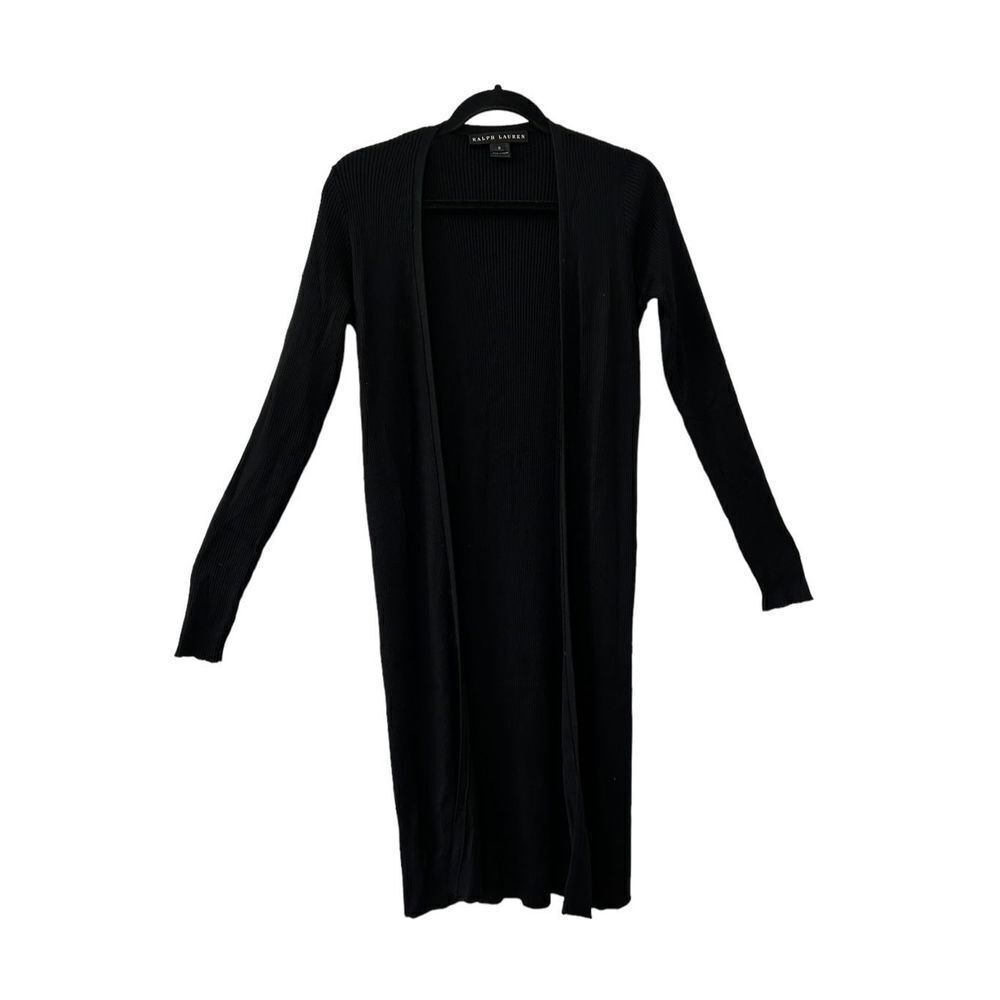 Ralph Lauren Black Label Ribbed Silk Long Cardigan Duster Black Women’s Size Med